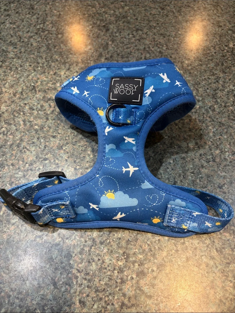Sassy Woof XS Blue Airplane Print Dog Adjustable Harness Planes Clouds Hearts